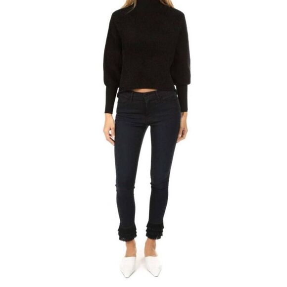 Frame Denim | Byxbee Dark Wash Le High Skinny Jeans with Tiered Fringe- Size 28 - Picture 2 of 14